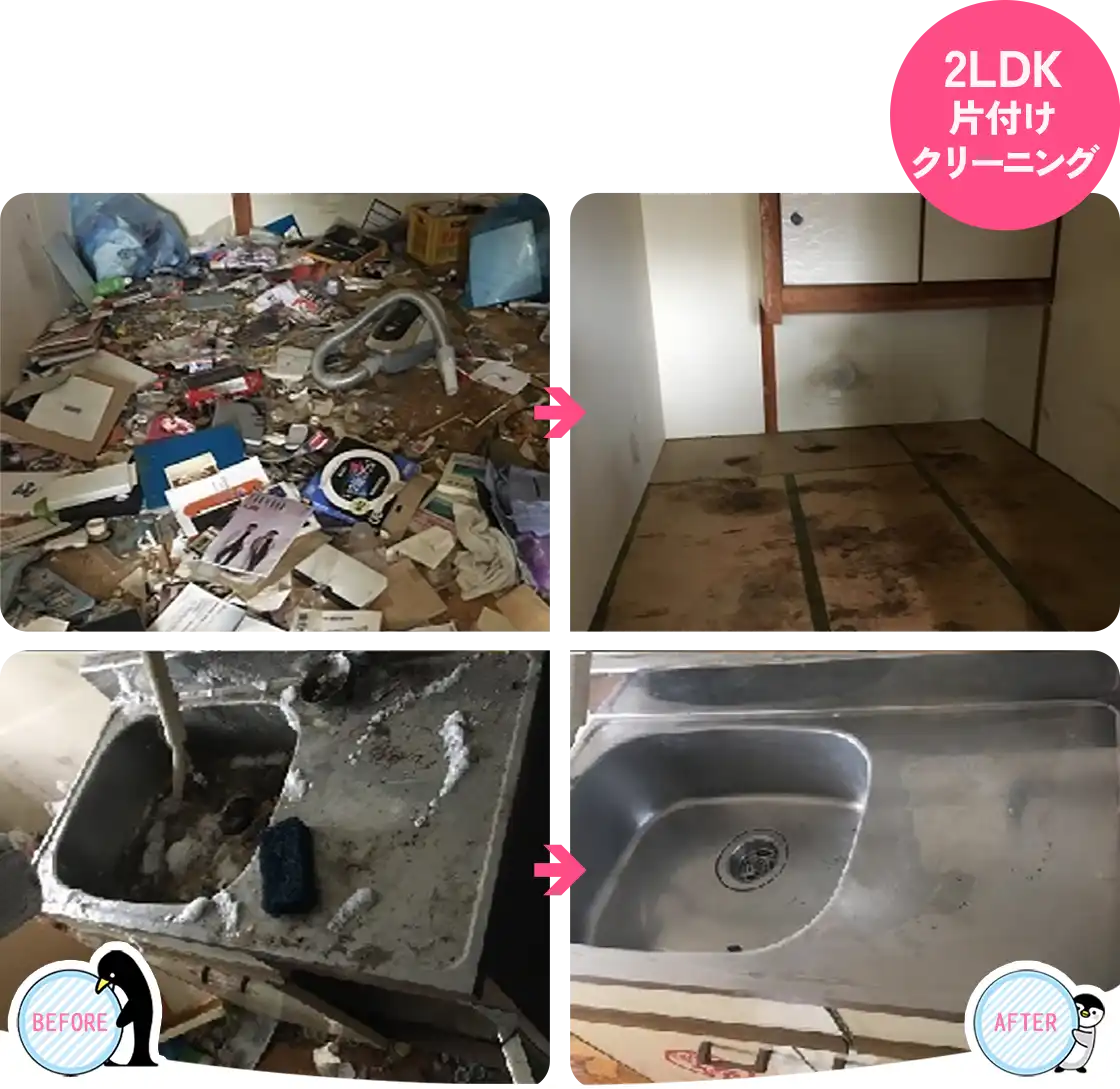 岐阜県大垣市の2DKゴミ屋敷の片付けとハウスクリーニング事例